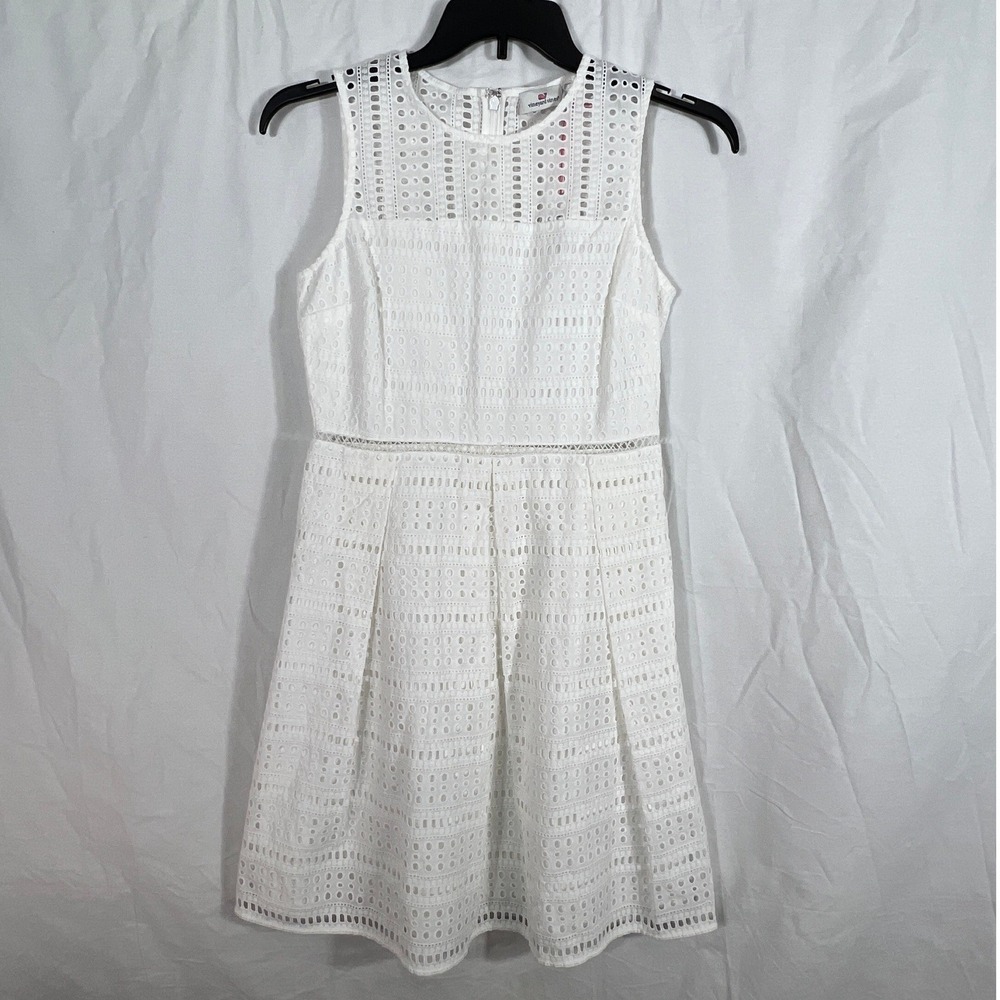Vineyard Vines White Eyelet Fit Flare Dress Sz 4 Sleeveless Coastal‎ Preppy Midi